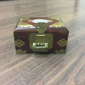 Vtg Genuine Asian Wooden Trinket Box with Carved Jade Made in Shanghai